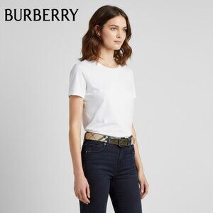 Burberry Vintage Beige Nova Check Belt Silver Color Front Leather and Buckle